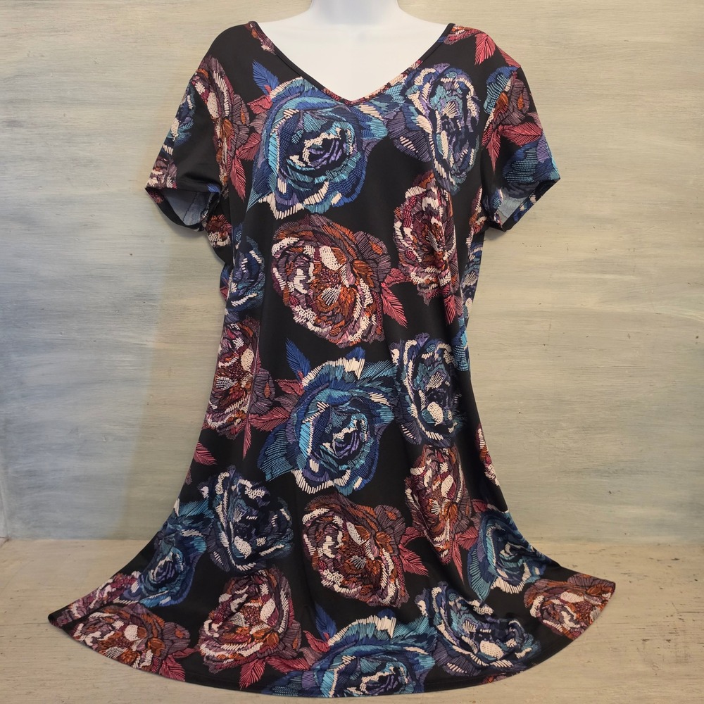 New Directions Multicolor Abstract Rose Print Knee Length Dress Size‎ XL GC